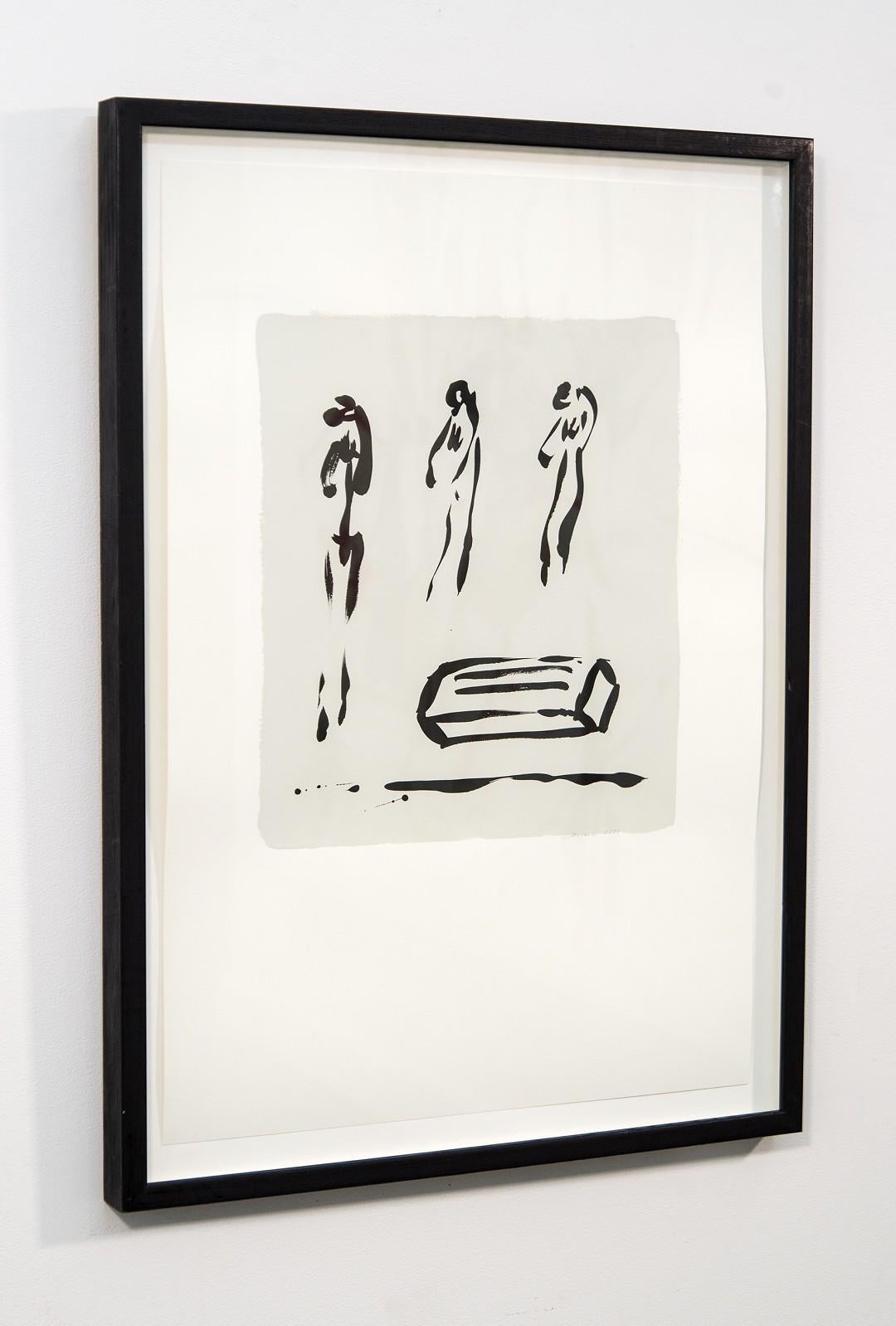 Migration/Transmigration - Schwarz-Weiß, minimalistisch, Tinte und Latex auf Papier (Zeitgenössisch), Art, von Lynne Fernie