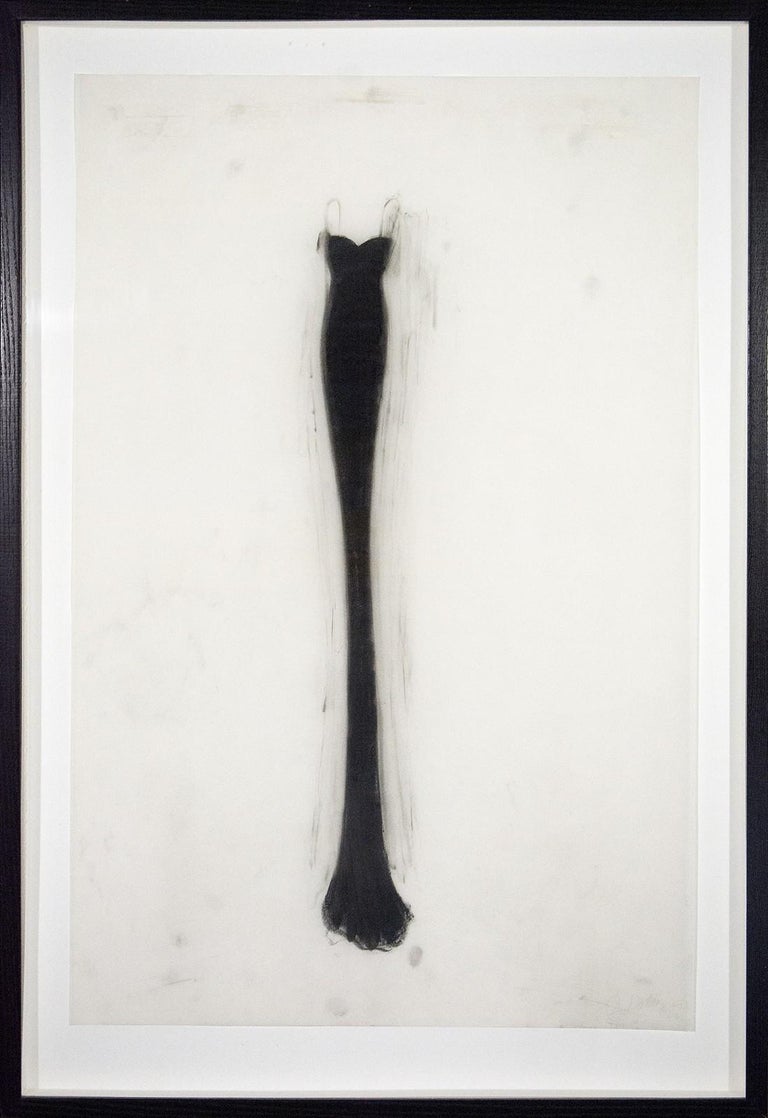 Cathy Daley Gown Series Untitled No 1 black, fashion, oil pastel on