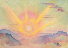 Sunrise 1927, By German Expressionist, Watercolor, Pupil Of Ferdinand Hodler