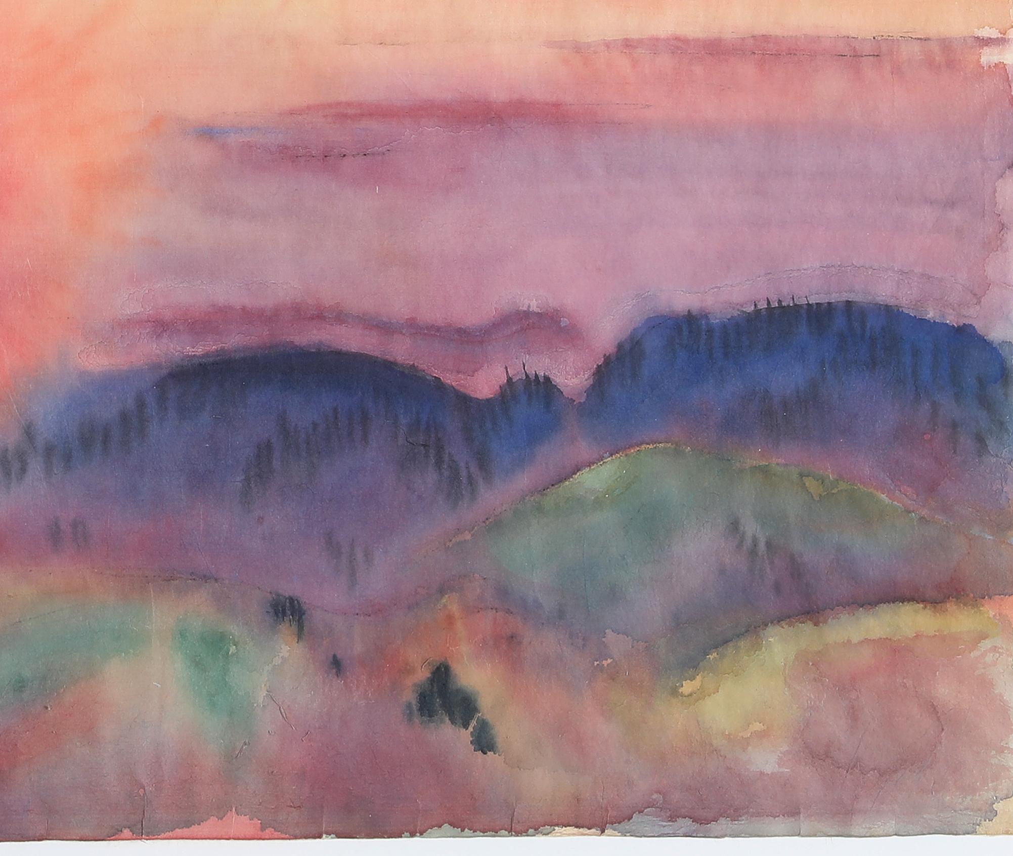 Coucher de soleil 1928, par l'expressionniste allemand, aquarelle, élève de Ferdinand Hodler en vente 1