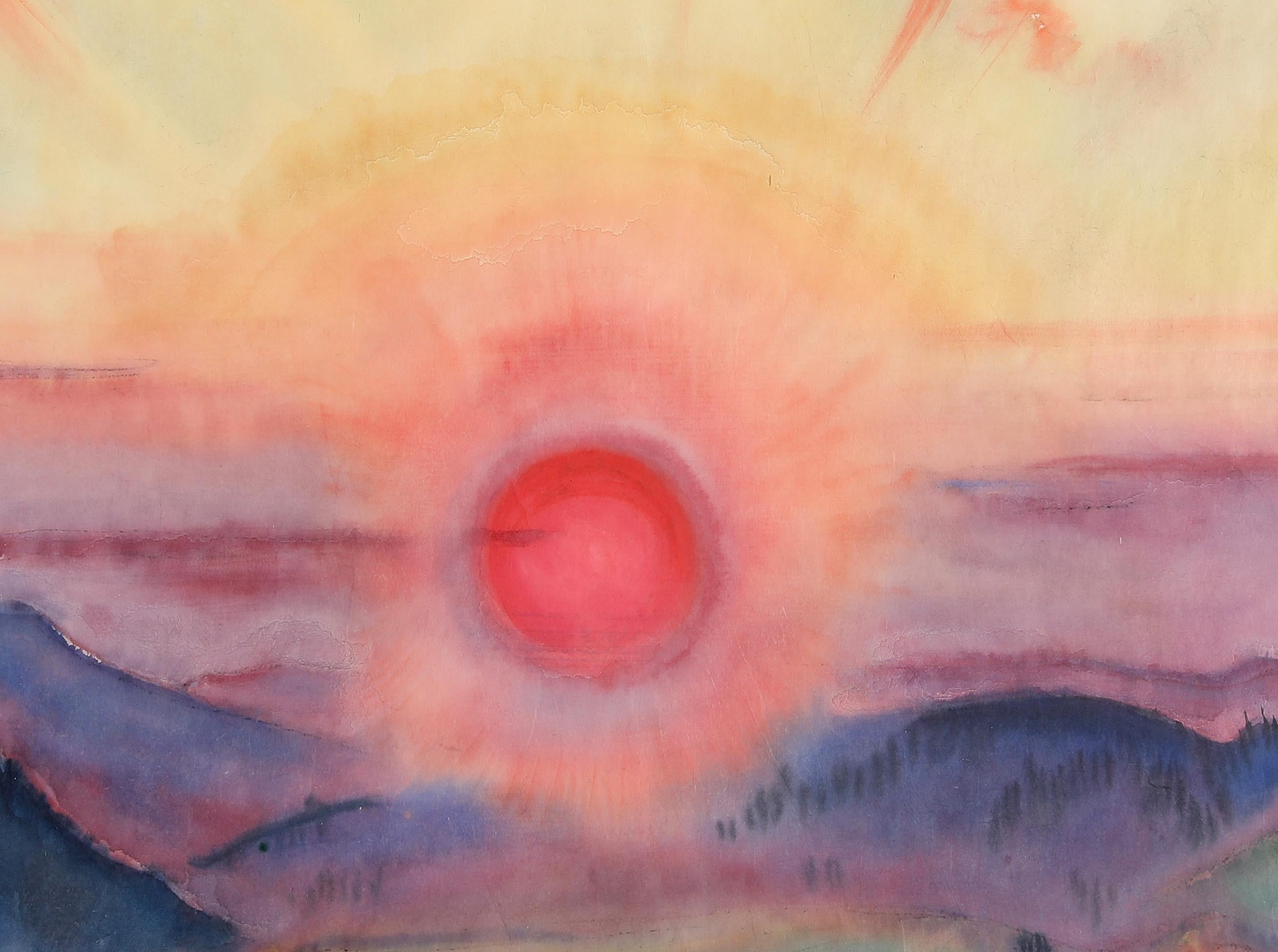 Coucher de soleil 1928, par l'expressionniste allemand, aquarelle, élève de Ferdinand Hodler - Expressionniste Art par Hans Brasch