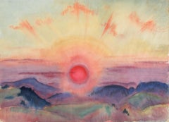 Sunset 1928, By German Expressionist, Watercolor, Pupil Of Ferdinand Hodler