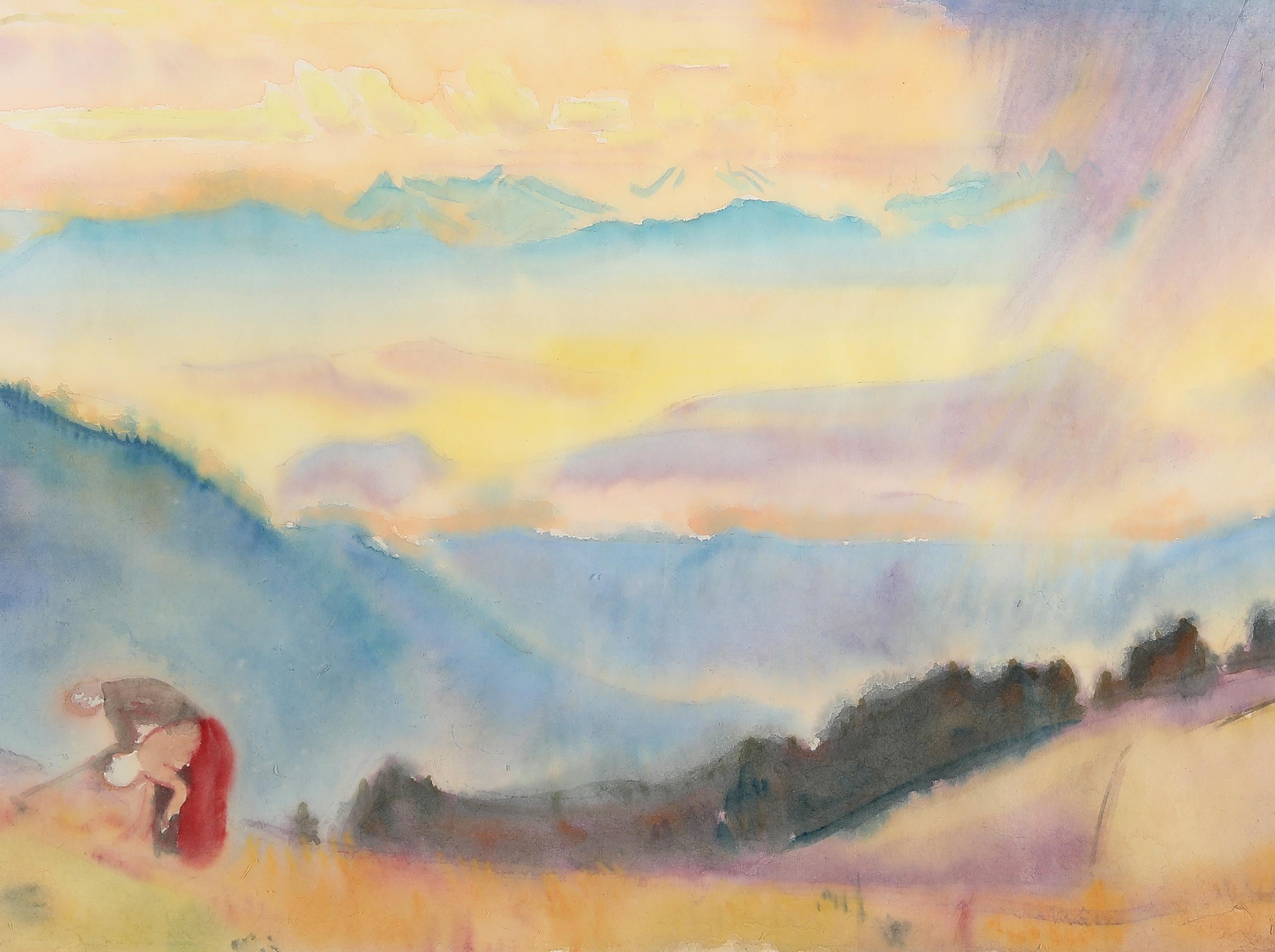 Paysage 1927, par l'expressionniste allemand, aquarelle, élève de Ferdinand Hodler - Expressionniste Art par Hans Brasch