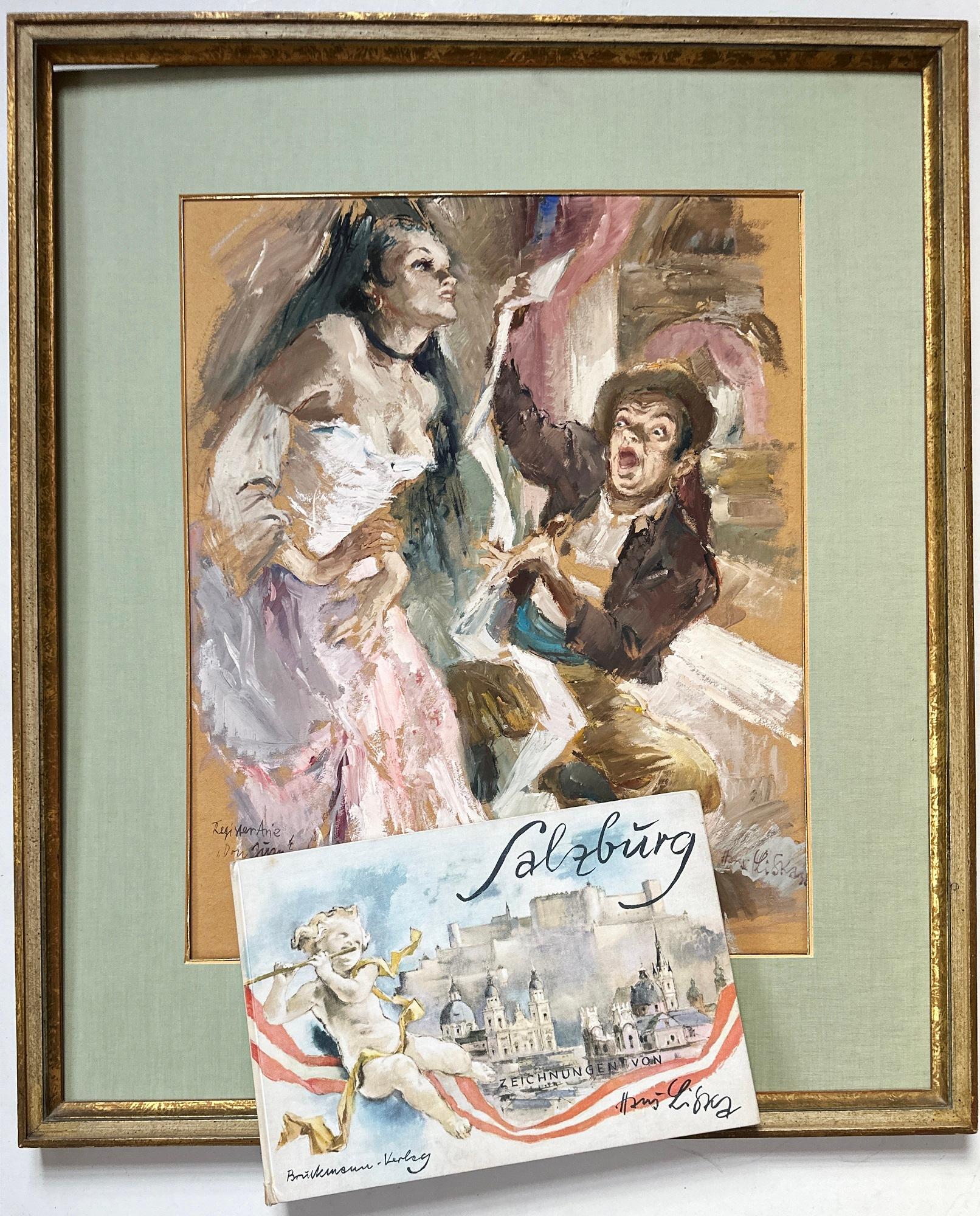 Illustration pour Don Giovanni de Mozart, Salzbourg, gouache, signée à la main en vente 1