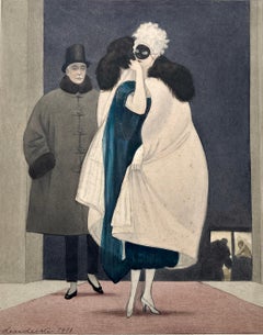 Art Deco Watercolor 1918, By Otto Lendecke Decorated Salon Helena Rubinstein