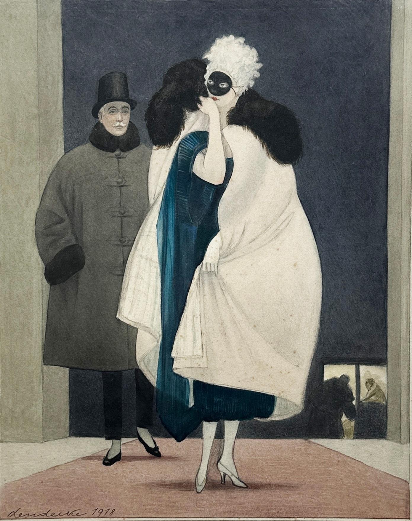 Acuarela, Art Decó, Por Otto Lendecke, Decorado Salón Helena Rubinstein en venta 2