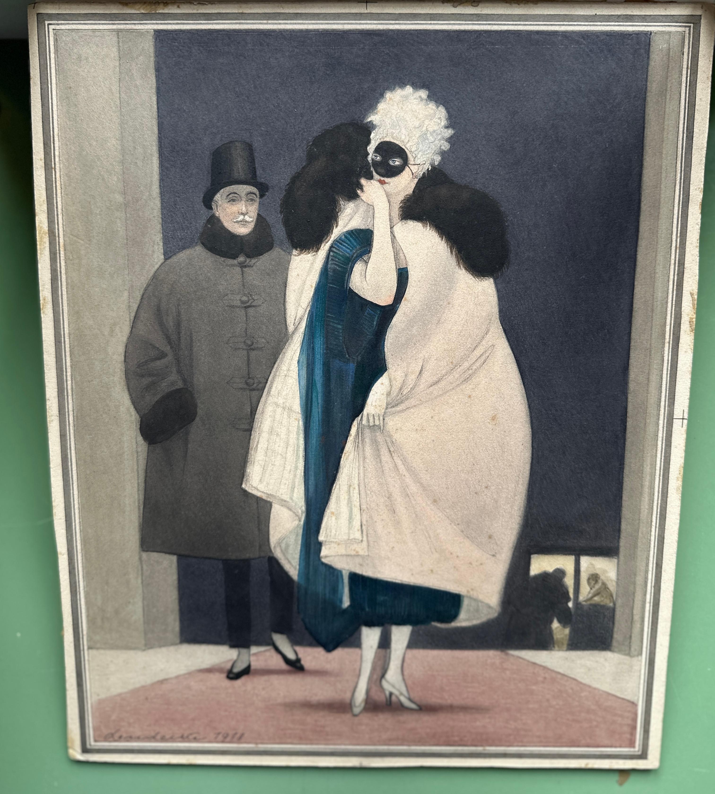 Acuarela, Art Decó, Por Otto Lendecke, Decorado Salón Helena Rubinstein en venta 1