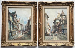 Paar von 2 europäischen Stadtansichten, jeweils unter dem Bild signiert, um 1870