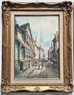 Pareja de 2 paisajes urbanos europeos, cada uno firmado debajo de la imagen, hacia 1870