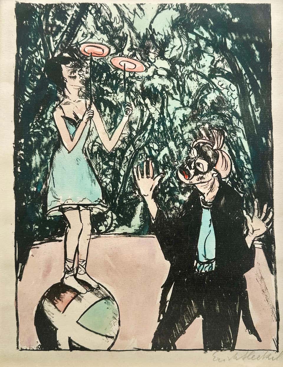 Kugelläuferin 1916 Watercolor over lithography, signed German Expressionist