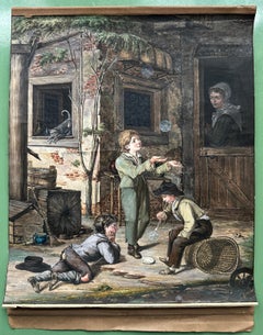 German artist, circa 1820; Children with Soap Bubbles; Watercolor