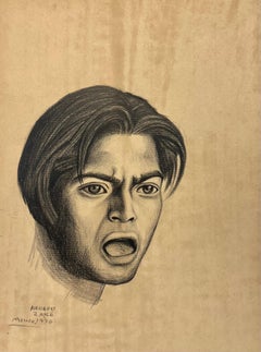 "Senza titolo (Testa di un giovane uomo), 1936" Studio di disegno a carboncino messicano firmato