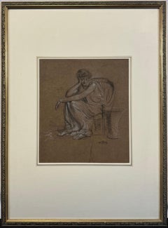 “Study for Neobule, 1894” Neoclassical Chalk Drawing British Signed 19th Century
