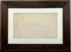“Reclining Nude, c. 1930” American Modernist Female Drawing Lady African Mask