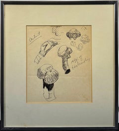 “Mushrooms and Watch, c. 1970” Ink Drawing Pop Art Conceptual Sketch Study