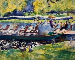 "Swan Boats, Boston Public Garden" Aiden Lassell Ripley Impressionist Watercolor