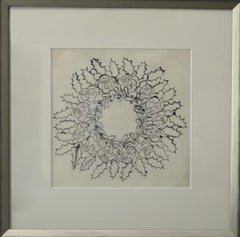 „Wreath“ – Eine originale, gerahmte und beglaubigte Tuschezeichnung von Andy Warhol