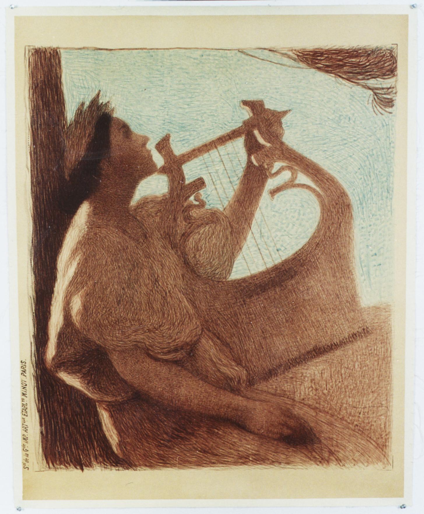  Jeune fille avec une lyre. 1905  Avant les lettres. - Print de Henri-Jean Guillaume Martin