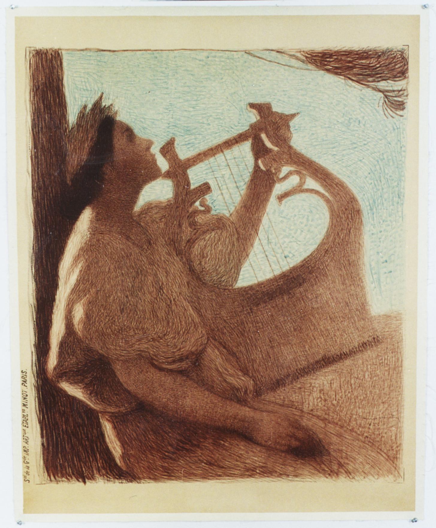 Girl with Lyre. 1905  [before lettering]. - Print by Henri-Jean Guillaume Martin