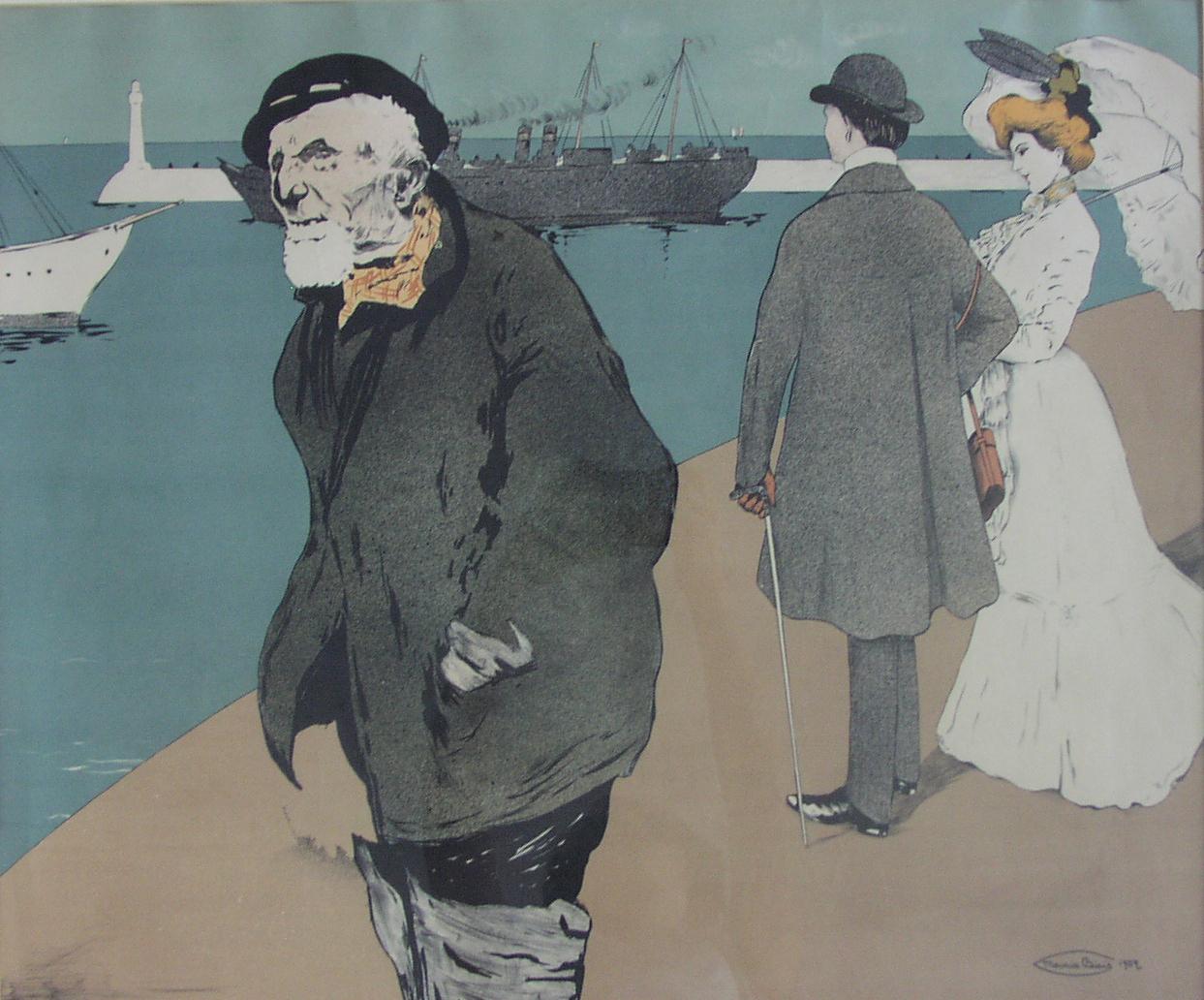 The Old Man and the Sea. 1901. Color lithograph, - Print by Maurice Amédée Louis Bias 