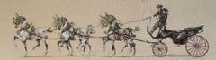 Sociable, attelage à cinq chevaux - Dessin à l'encre et aquarelle gouachée