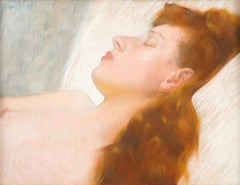 Sleep - Symbolist portrait red hair woman art nouveau pastel