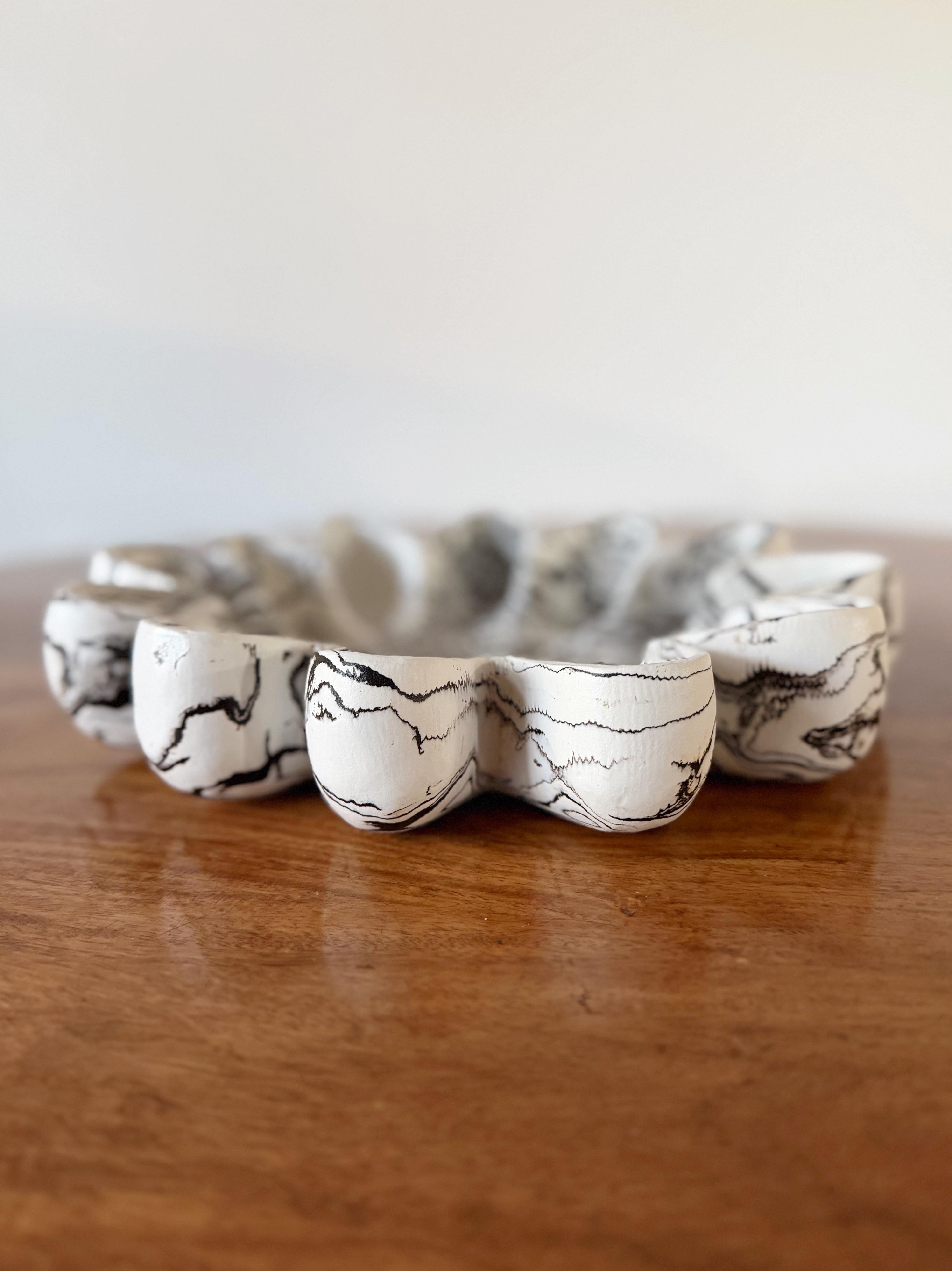 Petra Marbled Ceramic Centerpiece Bowl, Sculptural Serving Dish - Art by Element Clay Studio