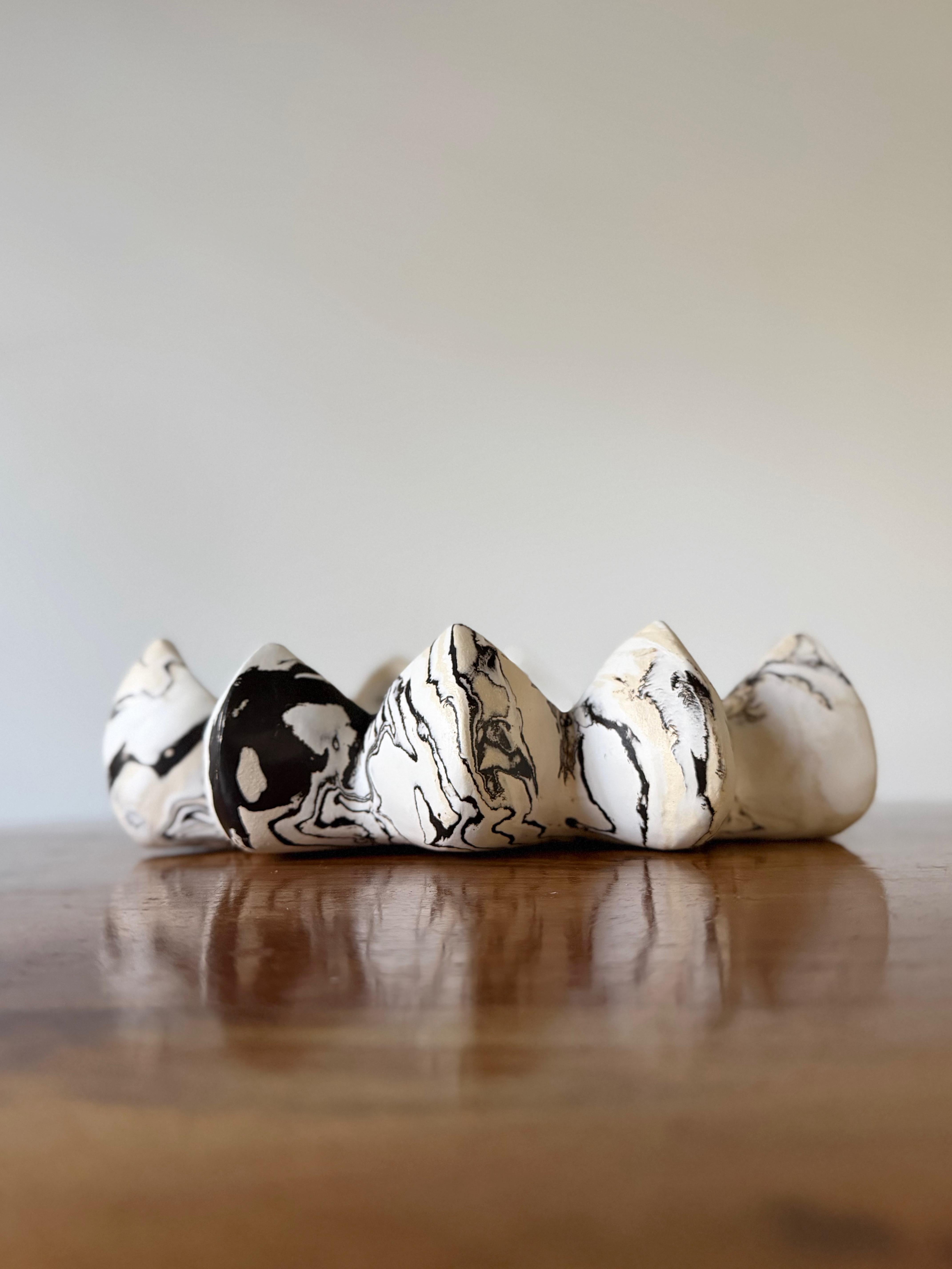 Serac Marbled Ceramic Vessel, Sculptural Centerpiece Bowl