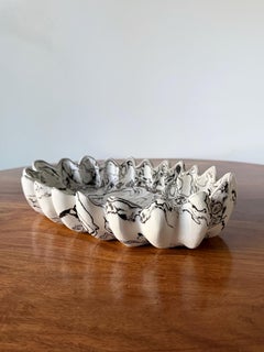 Cuenco ovalado de cerámica jaspeada Avalon, fuente escultórica de porcelana