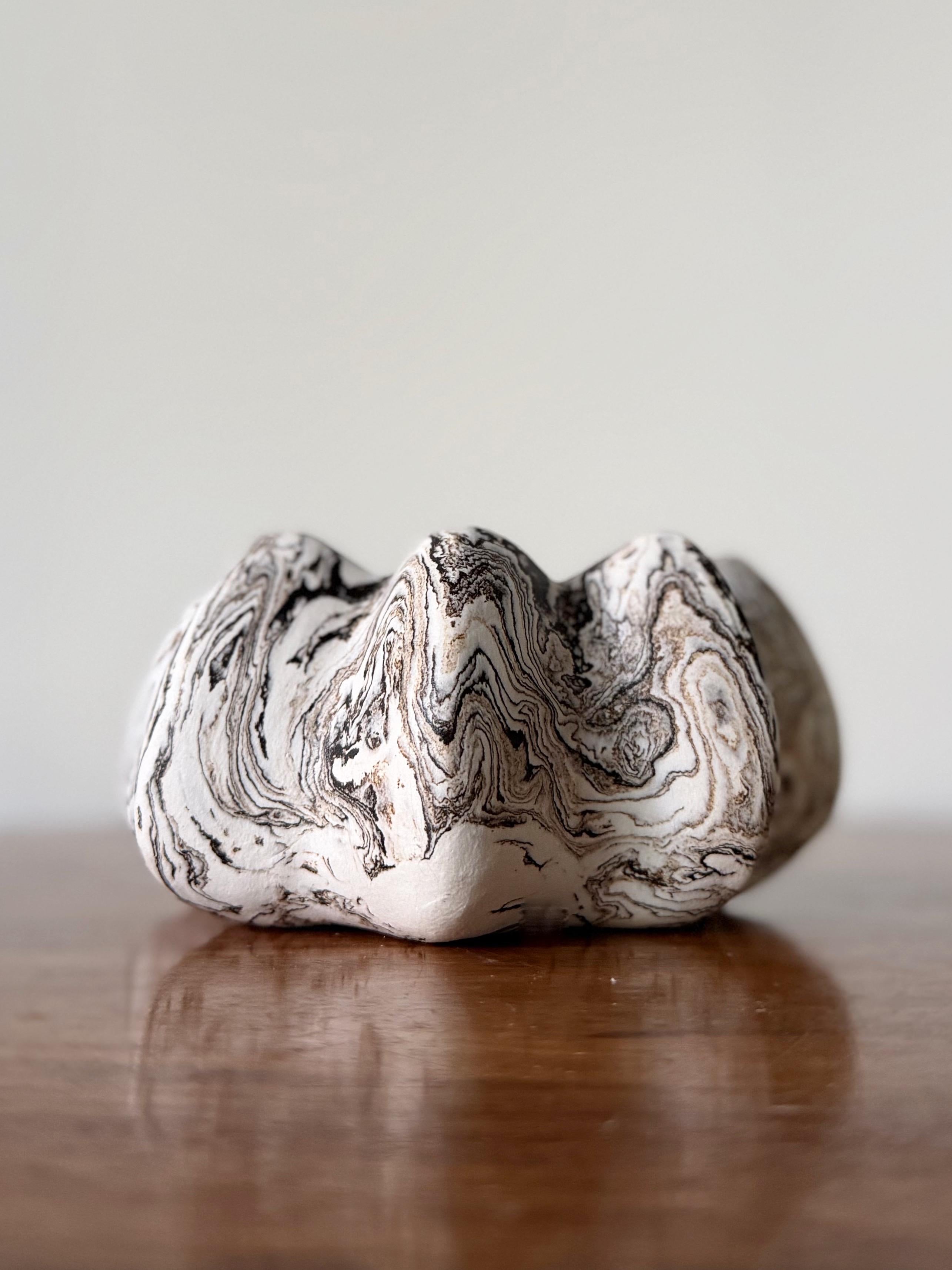 Isolde Marbled Ceramic Bowl, Sculptural Porcelain Vessel - Art by Heather Knight