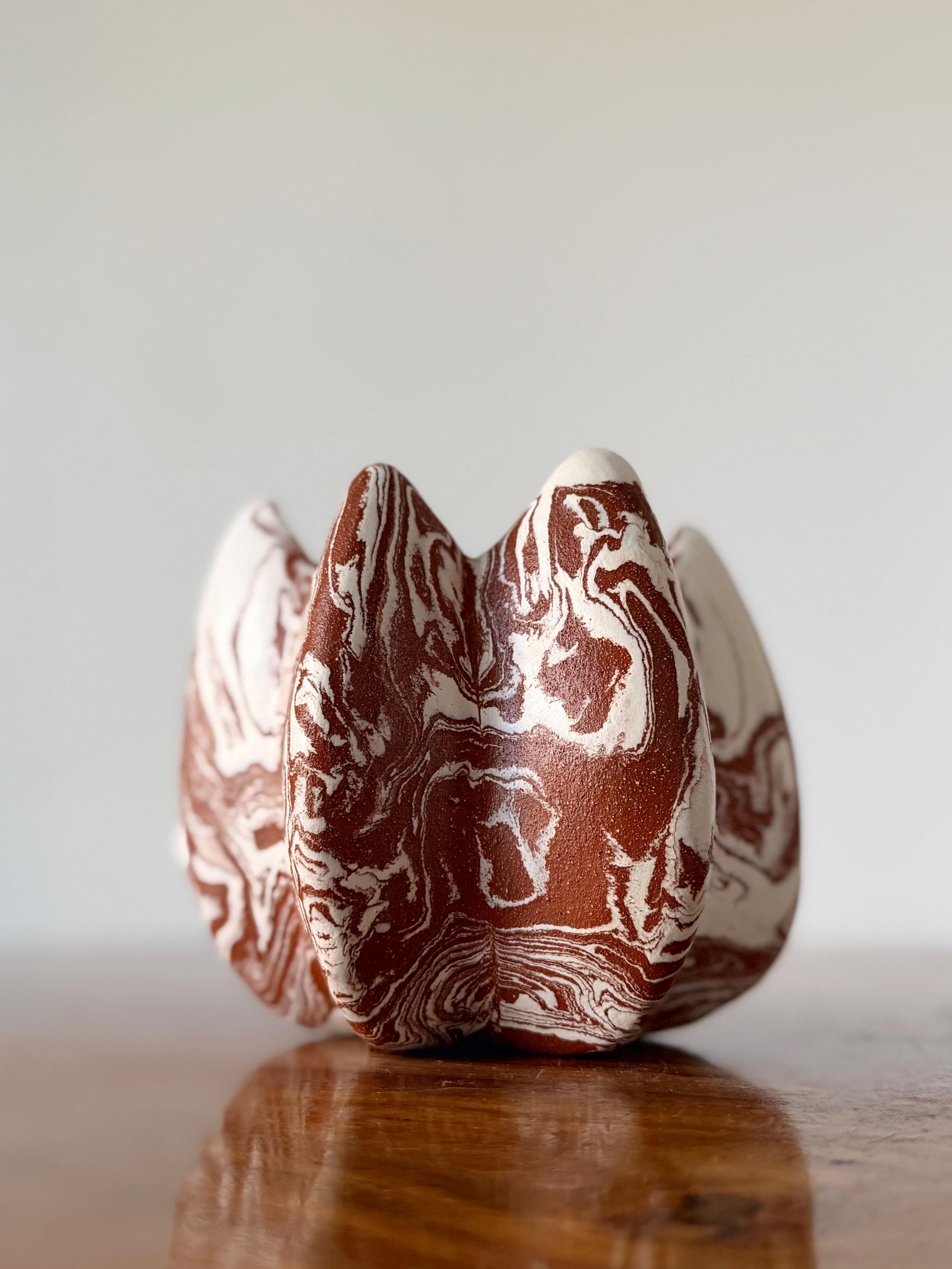 Sedona Marbled Ceramic Vessel, Sculptural Red Stoneware Vase - Art by Element Clay Studio
