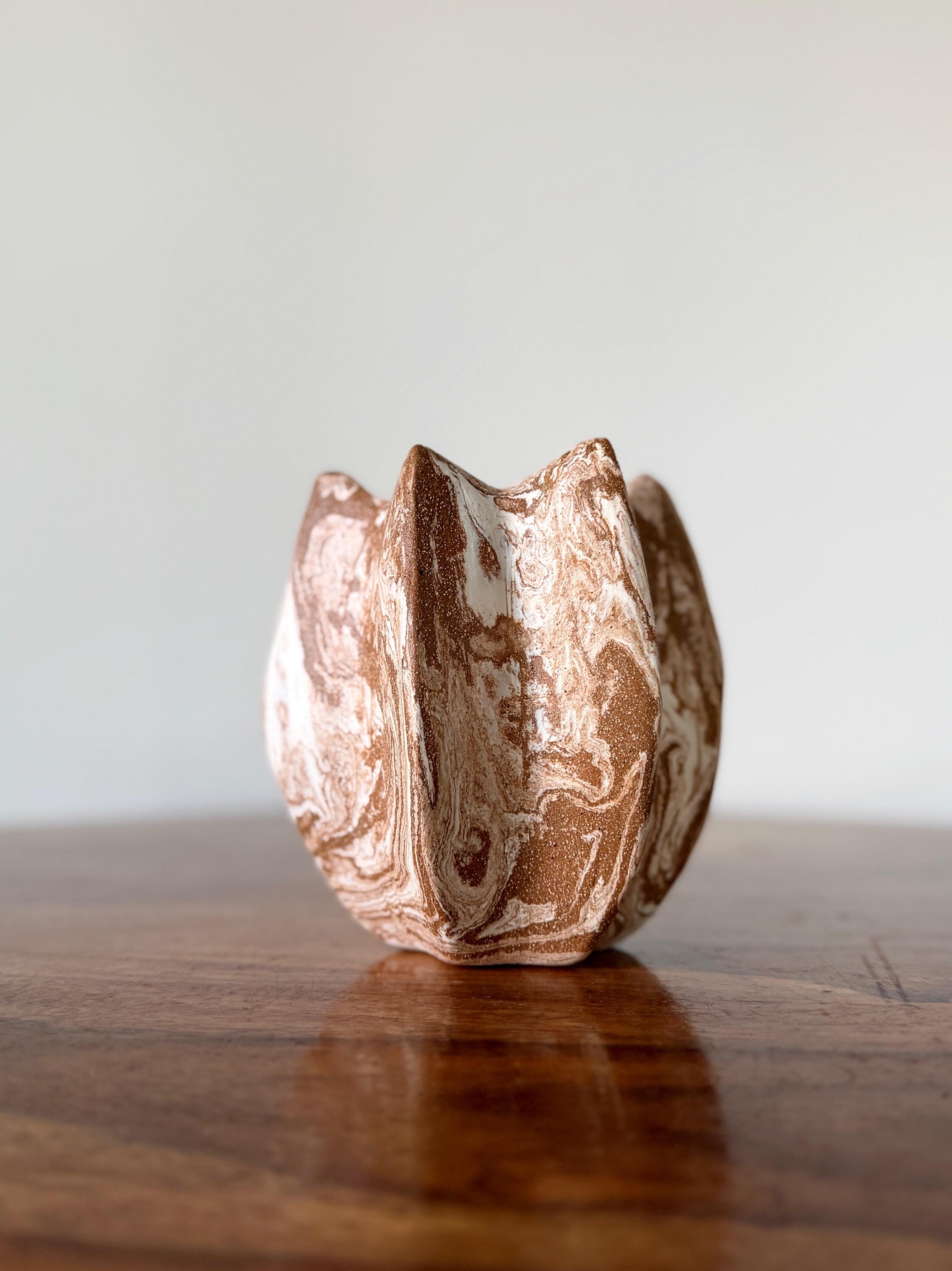 Lark Sculptural Marbled Ceramic Vase, Porcelain and Stoneware