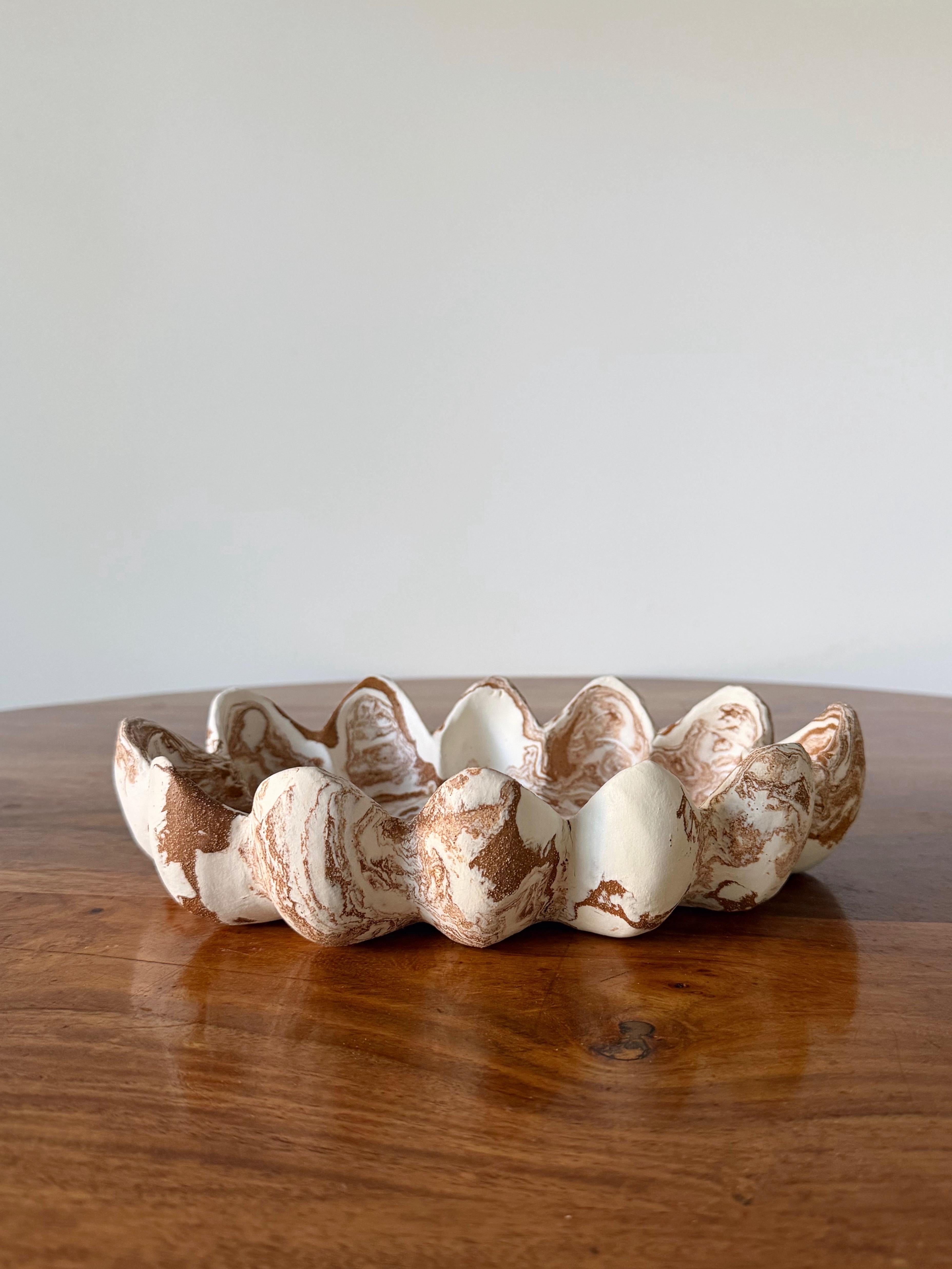 Marin Sculptural Marbled Ceramic Centerpiece Bowl, Porcelain and Stoneware - Art by Element Clay Studio