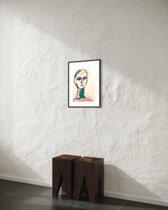 Colorful Figurative Ink Portrait, Postwar Expressionist Woman Drawing