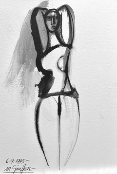 School of Paris Figurative Female Nude Ink Drawing, Expressionist, 1995