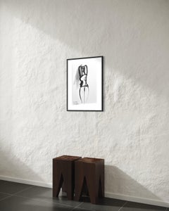 School of Paris Figurative Female Nude Ink Drawing, Expressionist, 1995