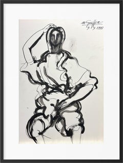 Post-War Figurative Female Portrait, Black Ink on Paper, France 1993