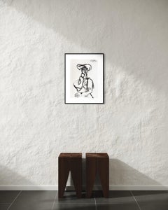 Expressionist Female Portrait, Indian Ink Drawing on Paper, Seated Woman, 1994