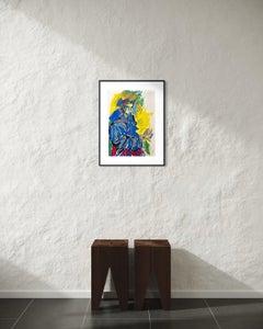 Expressionist Portrait of Woman Oil and Ink on Paper, Framed and Signed 1993
