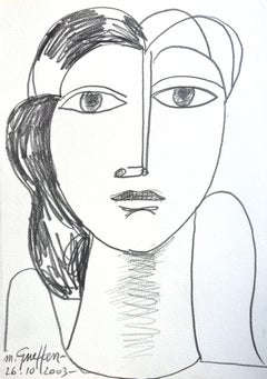 Dessin cubiste de portrait sur papier, inspiration du milieu du siècle, étude moderne au graphite
