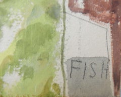 Gatto a casa che beve, acquerello, English School, 1950 circa, Anne Harriet Fish