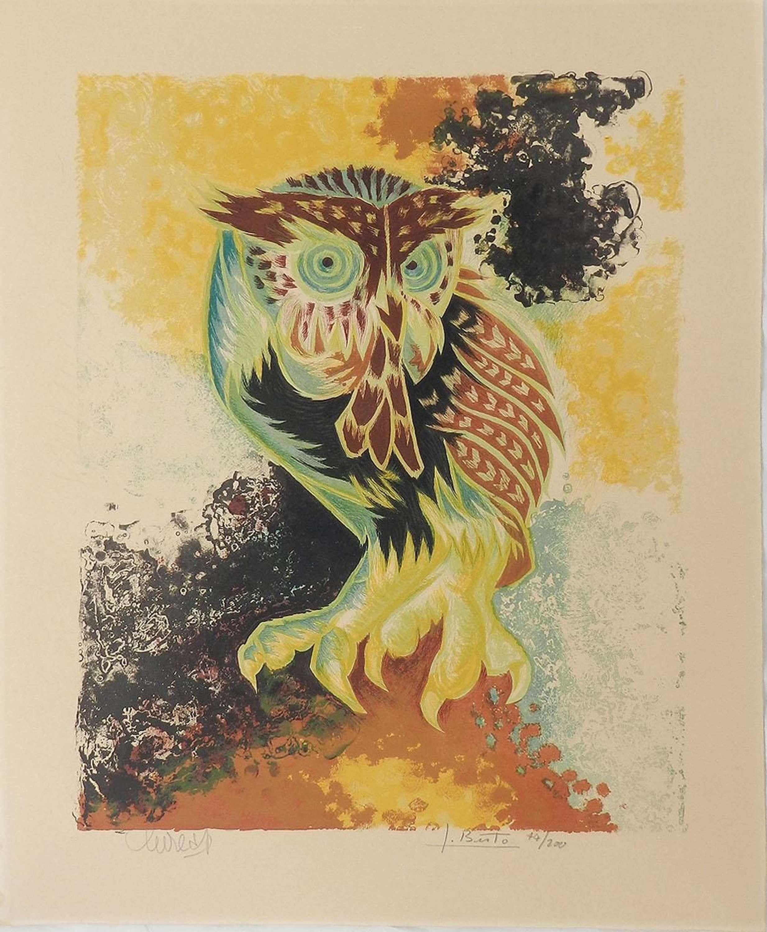Hand-Signed Lithograph of Owl, Limited Edition, Circa 1950-1960 Jean Lurcat