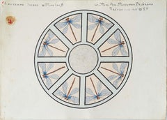 Dragonfly Art Nouveau Watercolor, Italian, 1935, Ornament Wheel Design
