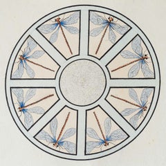 Dragonfly Art Nouveau Watercolor, Italian, 1935, Ornament Wheel Design