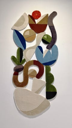 Cuadro abstracto de naturaleza muerta, hecho a mano con lana, arte textil contemporáneo