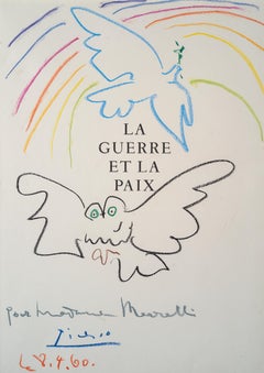 Pablo Ruiz Picasso. Une colombe et un hibou. 1960. Pastel sur papier. 36 x 26 cm.