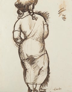 Manolo Hugué. Catalane de dos / Female nude. 1923. Pen on paper. 22 x 17 cm.