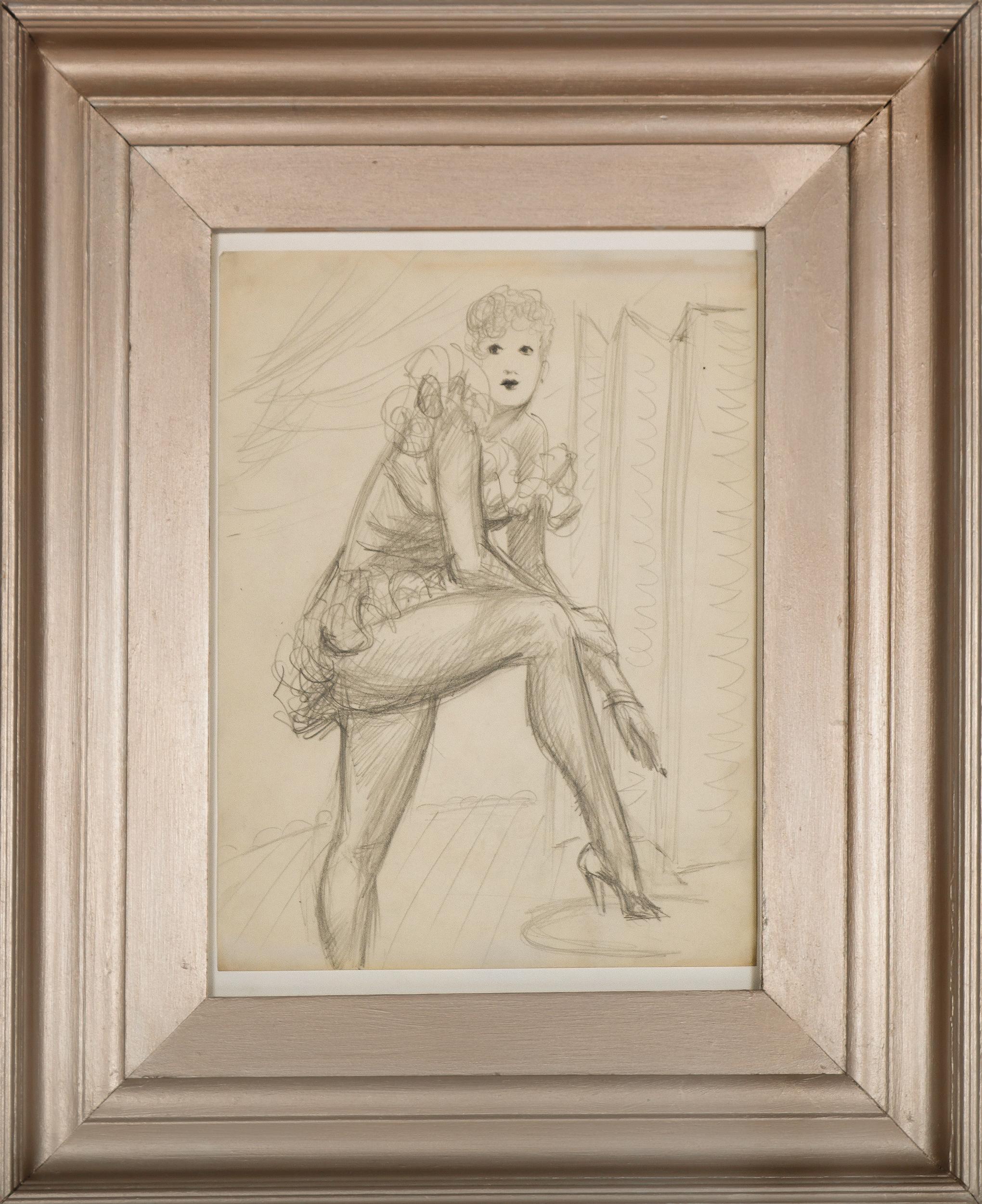 Richard Caldwell Brewer Figurative Art - Cabaret Dancer 1950s Graphite Figurative Drawing