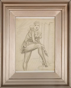 Vintage Cabaret Dancer 1950s Graphite Figurative Drawing