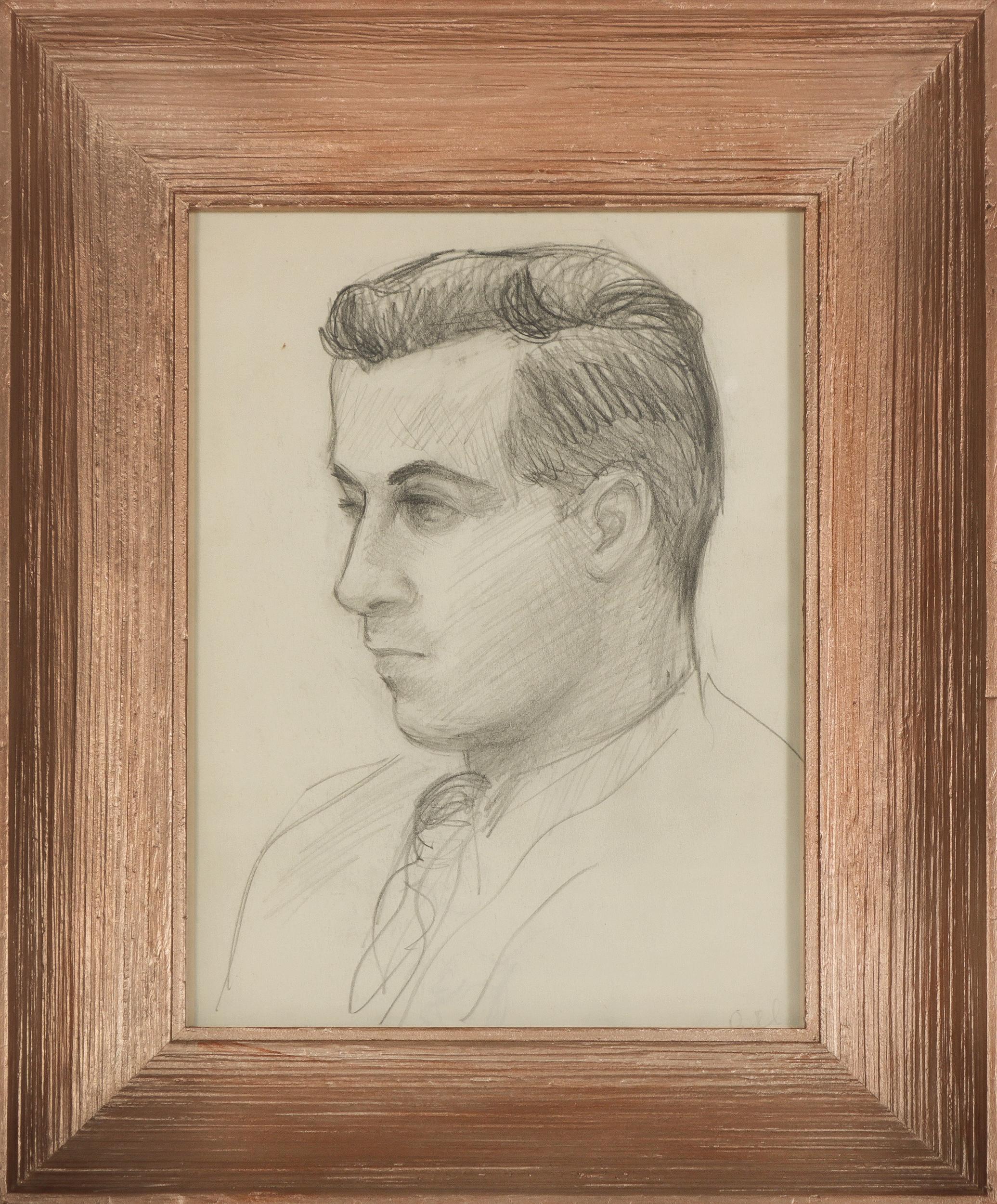 "Bill" 1950s Graphite Modernist Portrait - Art by Richard Caldwell Brewer